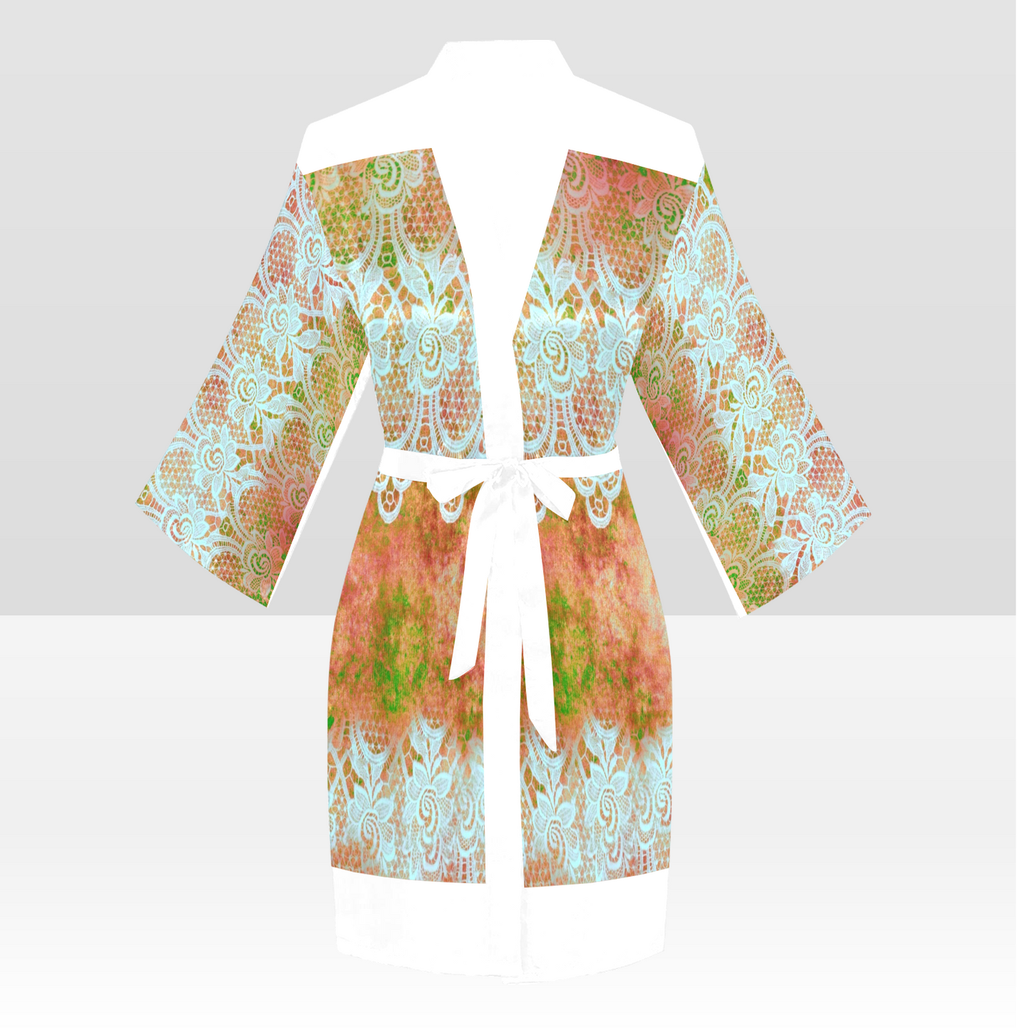Victorian Lace Kimono Robe, Black or White Trim, Sizes XS to 2XL, Design 31