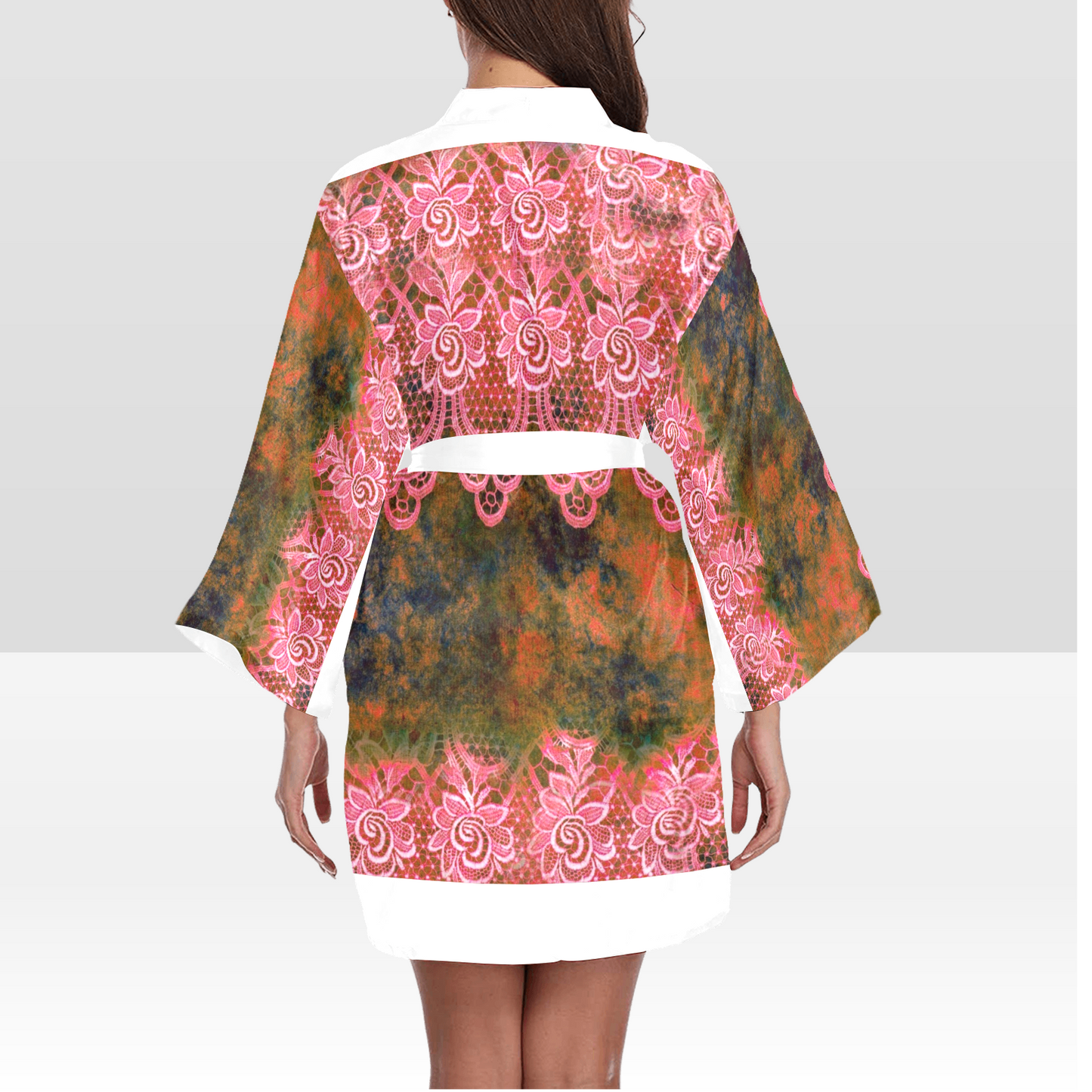 Victorian Lace Kimono Robe, Black or White Trim, Sizes XS to 2XL, Design 32