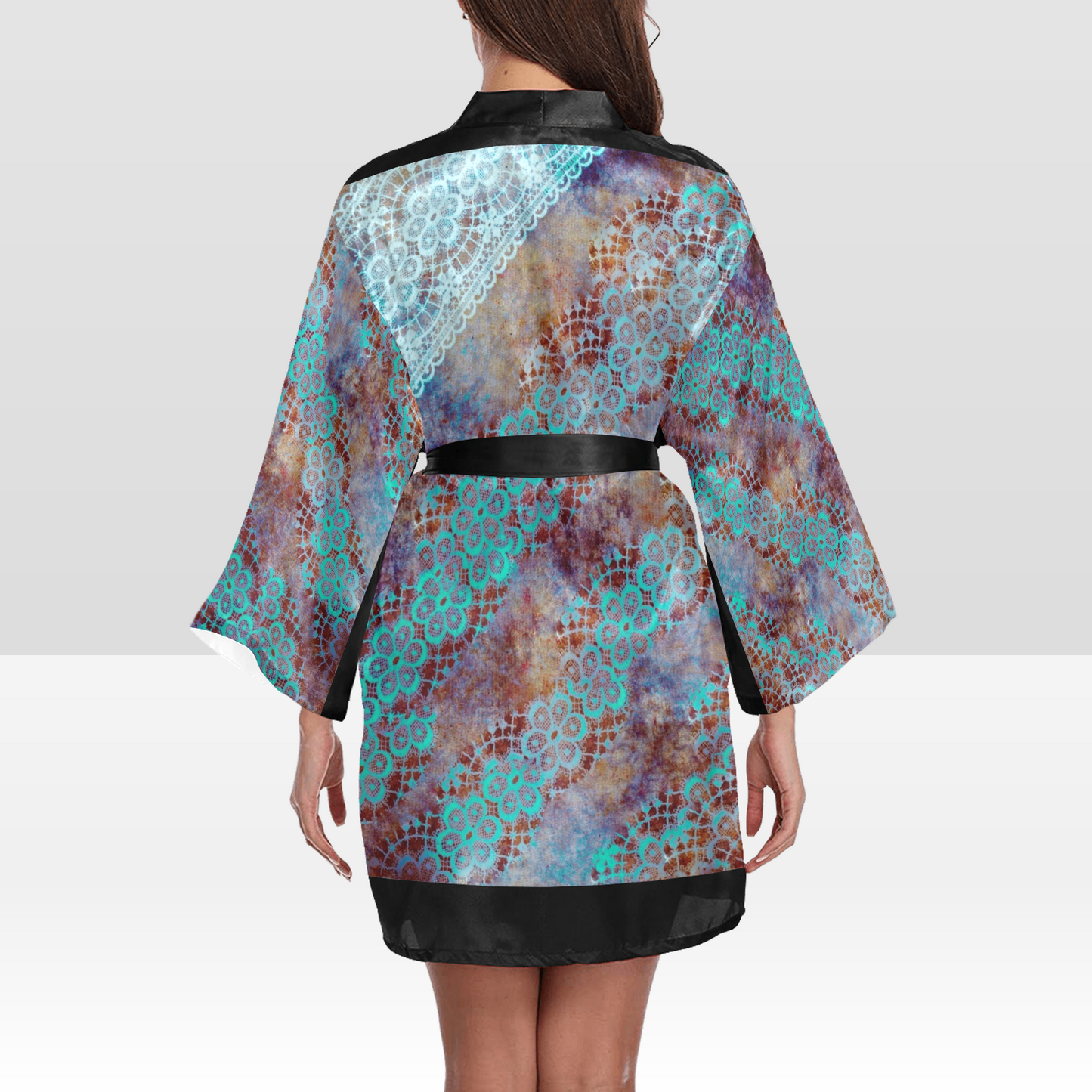 Victorian Lace Kimono Robe, Black or White Trim, Sizes XS to 2XL, Design 37