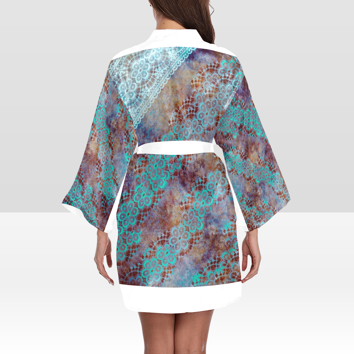 Victorian Lace Kimono Robe, Black or White Trim, Sizes XS to 2XL, Design 37