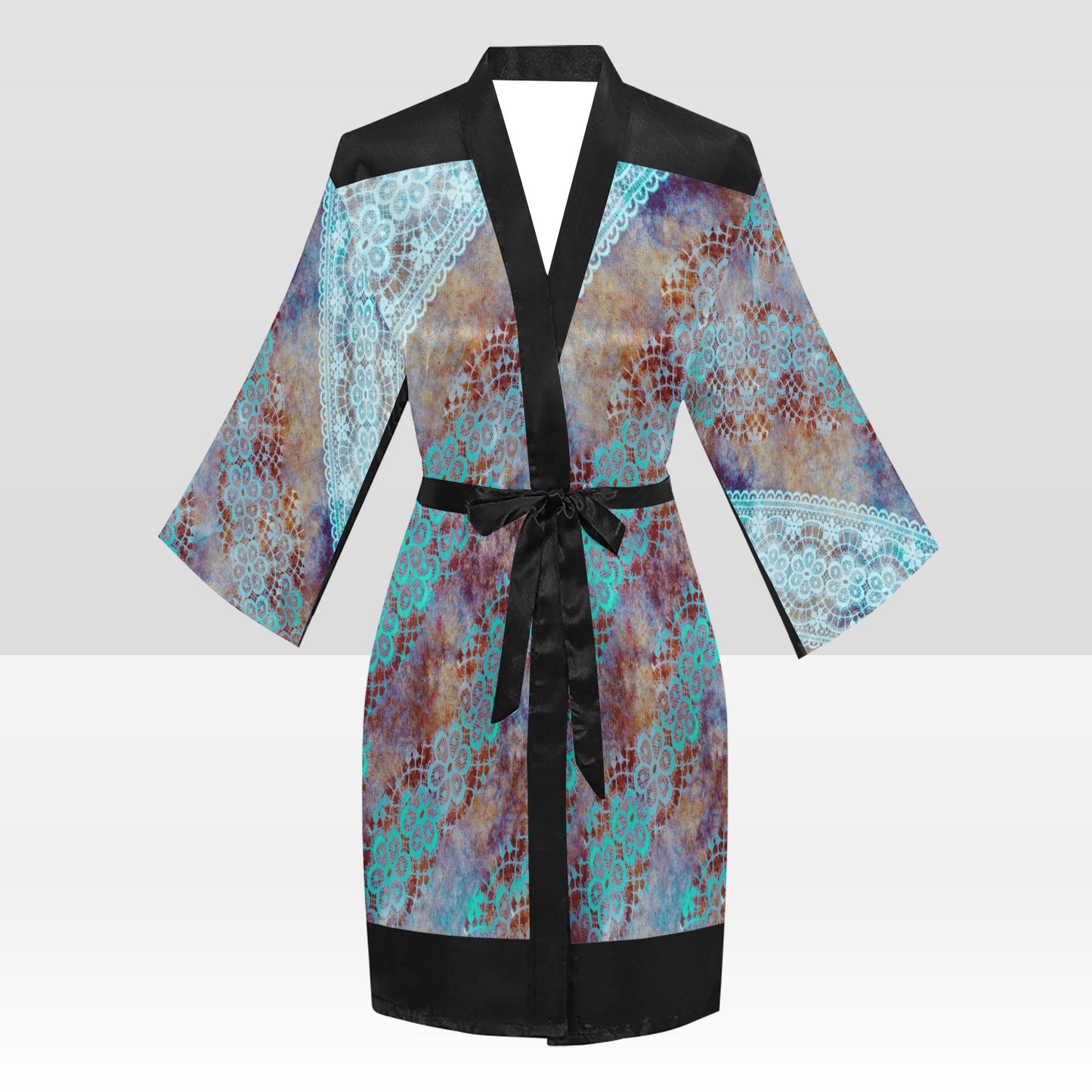Victorian Lace Kimono Robe, Black or White Trim, Sizes XS to 2XL, Design 37