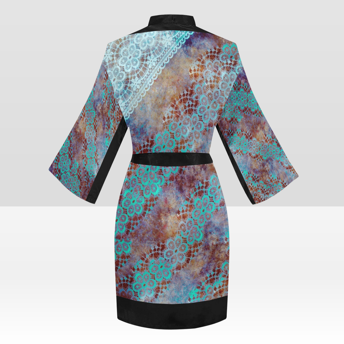 Victorian Lace Kimono Robe, Black or White Trim, Sizes XS to 2XL, Design 37