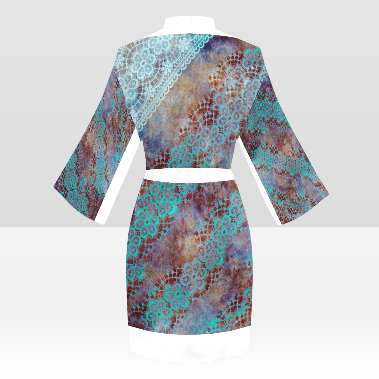 Victorian Lace Kimono Robe, Black or White Trim, Sizes XS to 2XL, Design 37