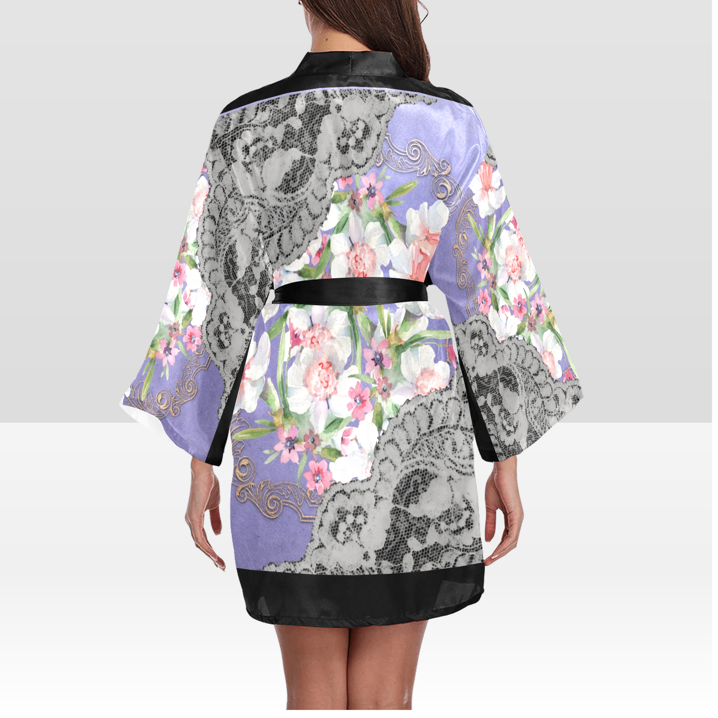 Victorian Lace Kimono Robe, Black or White Trim, Sizes XS to 2XL, Design 45