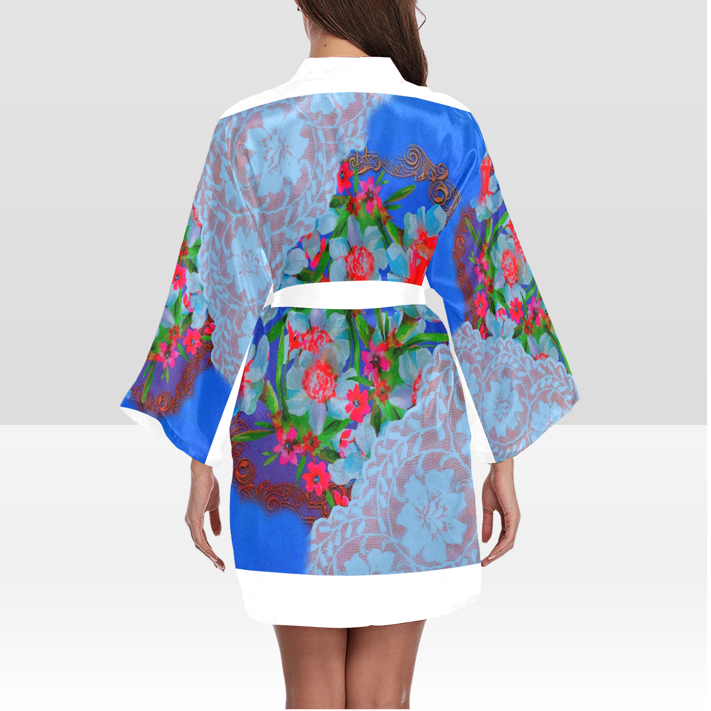 Victorian Lace Kimono Robe, Black or White Trim, Sizes XS to 2XL, Design 46