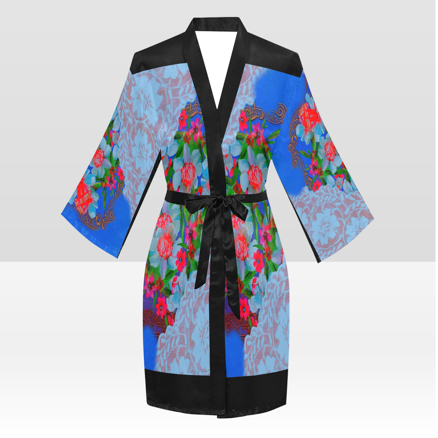 Victorian Lace Kimono Robe, Black or White Trim, Sizes XS to 2XL, Design 46