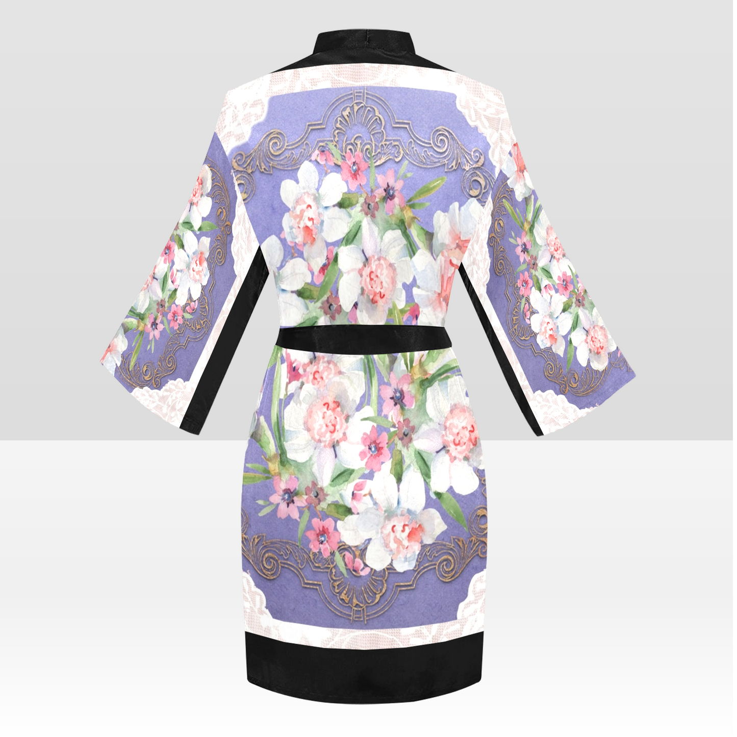 Victorian Lace Kimono Robe, Black or White Trim, Sizes XS to 2XL, Design 47