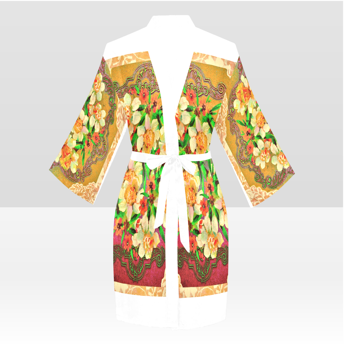 Victorian Lace Kimono Robe, Black or White Trim, Sizes XS to 2XL, Design 48