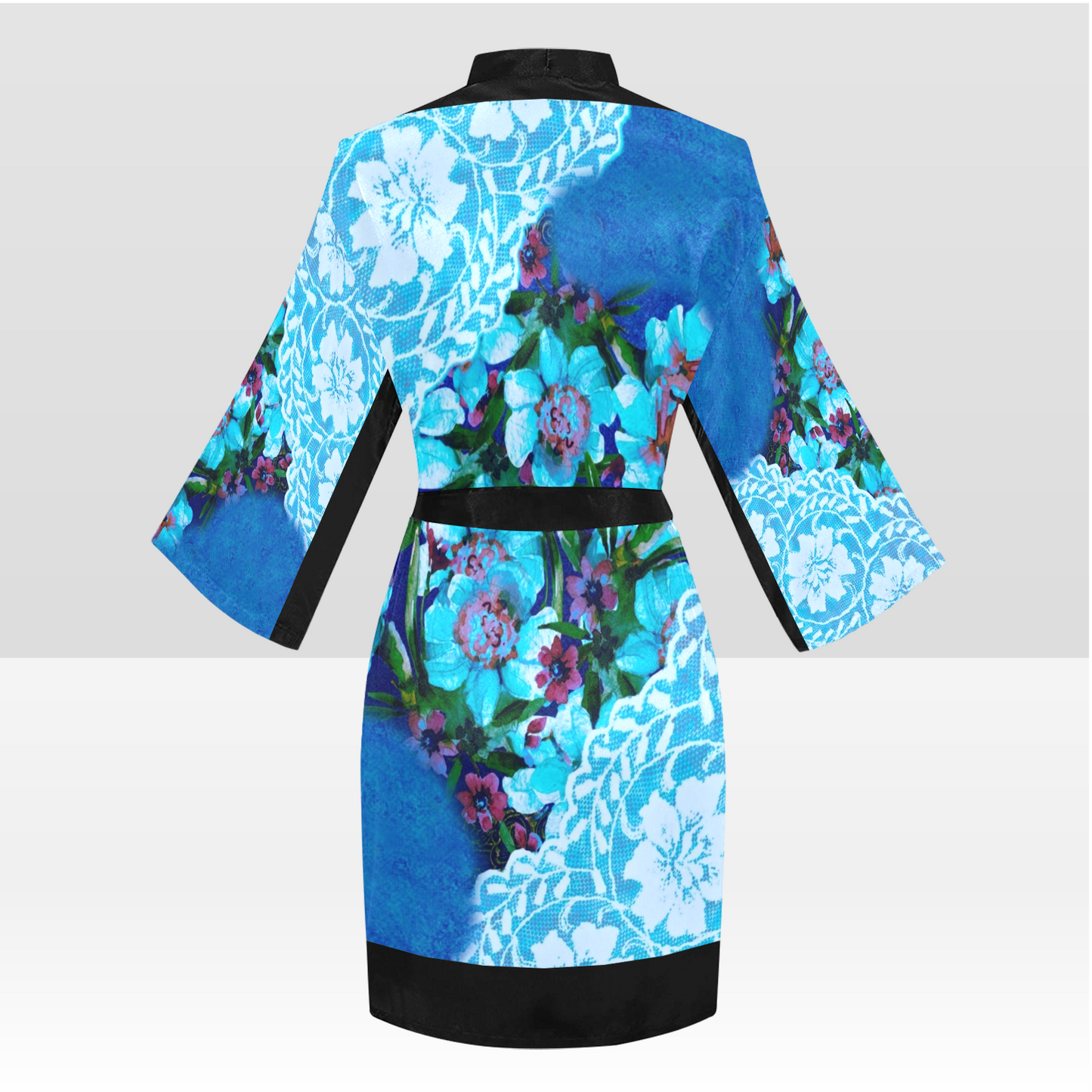 Victorian Lace Kimono Robe, Black or White Trim, Sizes XS to 2XL, Design 49