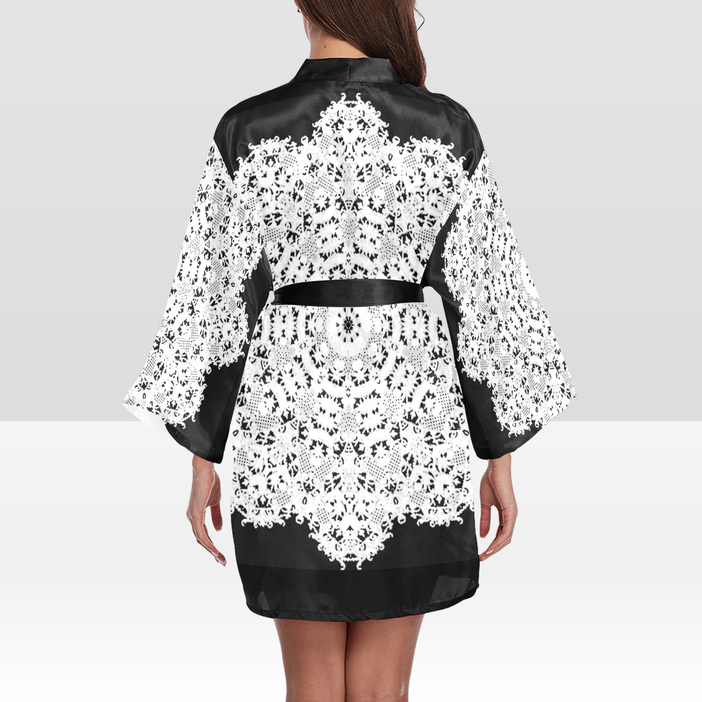 Victorian Lace Kimono Robe, Black or White Trim, Sizes XS to 2XL, Design 50