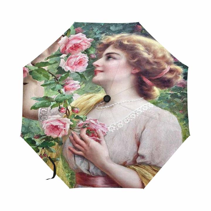 Victorian Lady Design UMBRELLA, Lady picking pink rose Model U05-C20