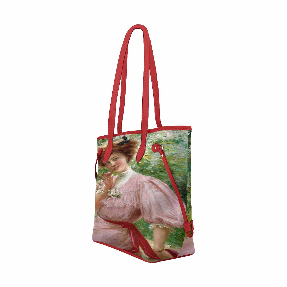 Victorian Lady Design Handbag, Model 1695361, Pretty In Pink, RED TRIM