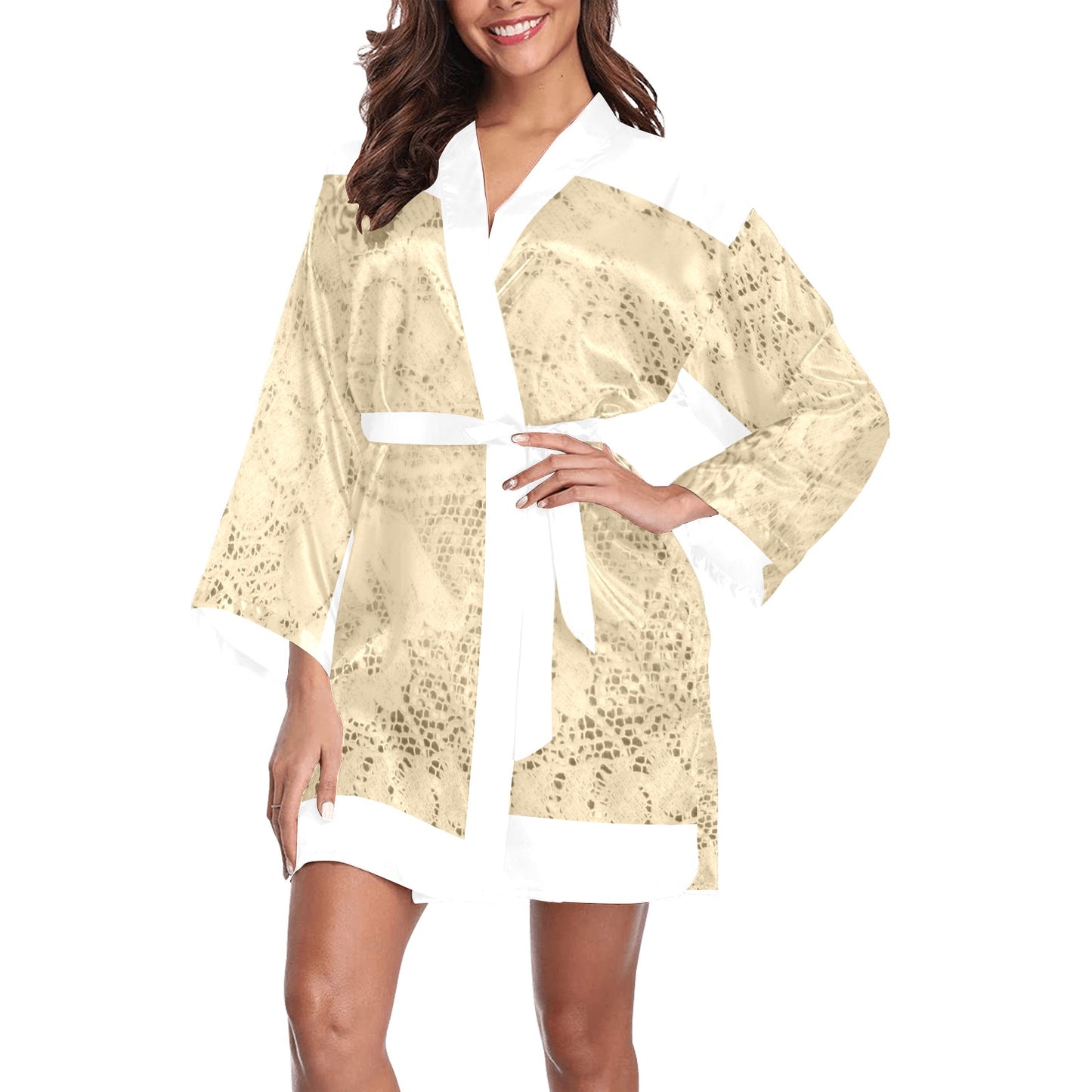 Victorian Lace Kimono Robe, Black or White Trim, Sizes XS to 2XL, Design 26