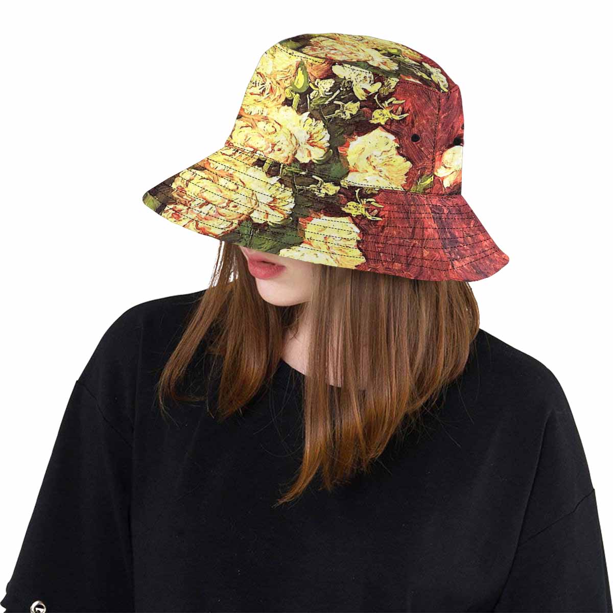 Vintage floral unisex bucket boonie Hat, outdoors hat, Design 27