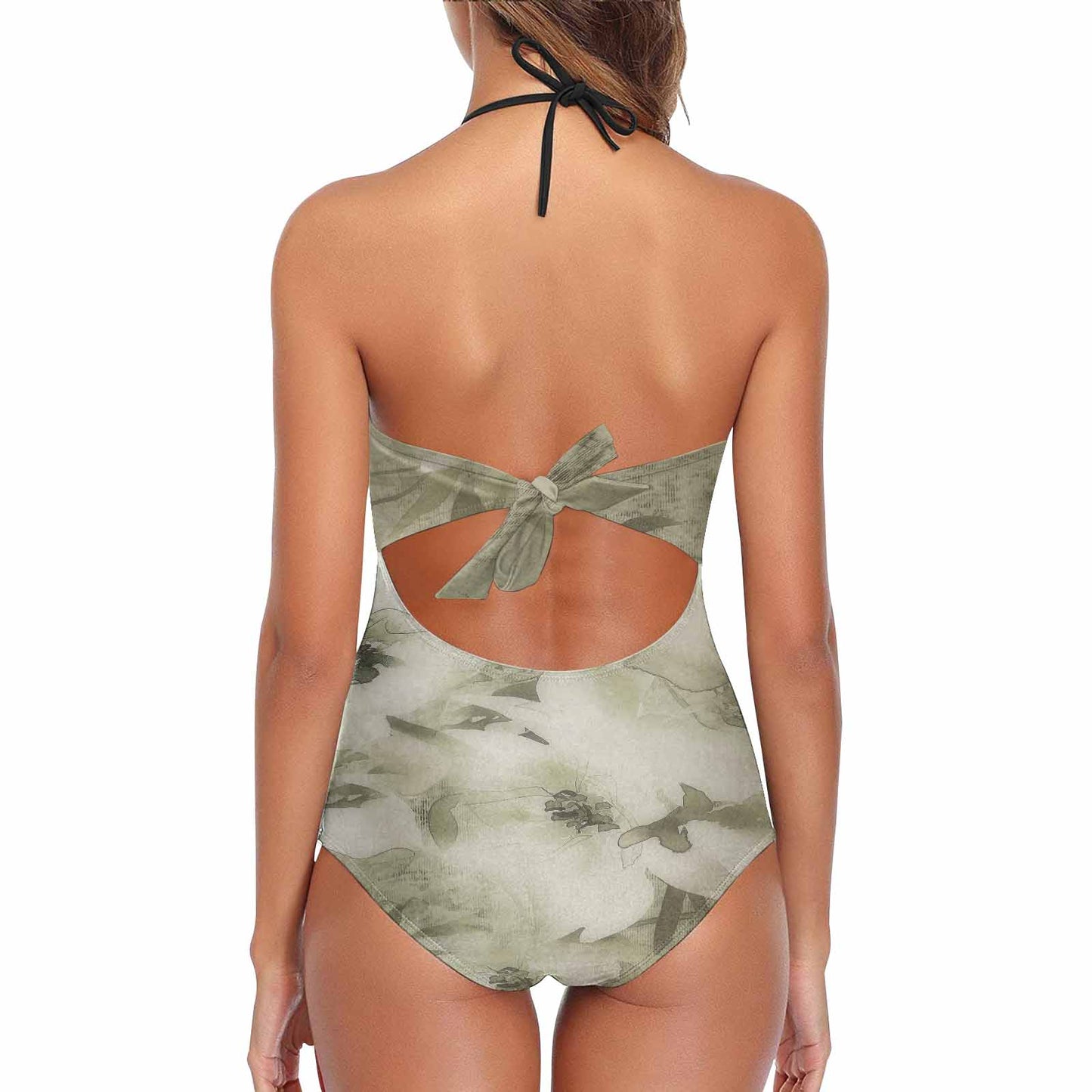 Vintage floral, vintage chest collar, one piece swim wear, Design 03x