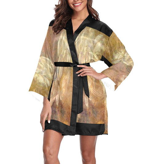 Vintage Floral Kimono Robe, Black or White Trim, Sizes XS to 2XL, Design 17