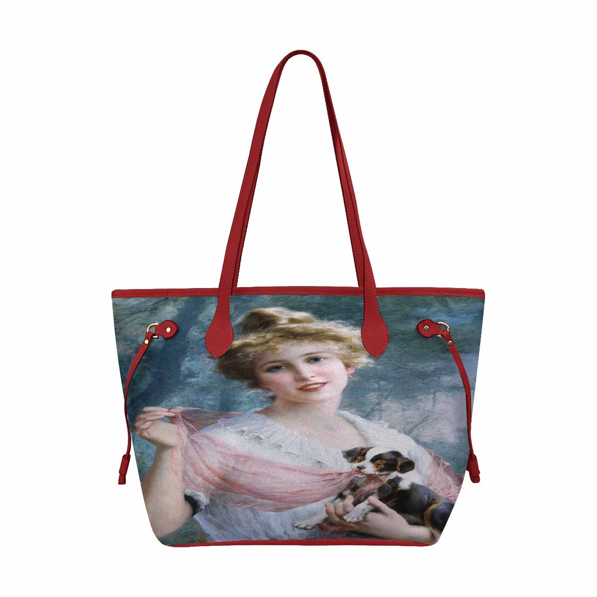 Victorian Lady Design Handbag, Model 1695361, The Mischievous Puppy, RED TRIM