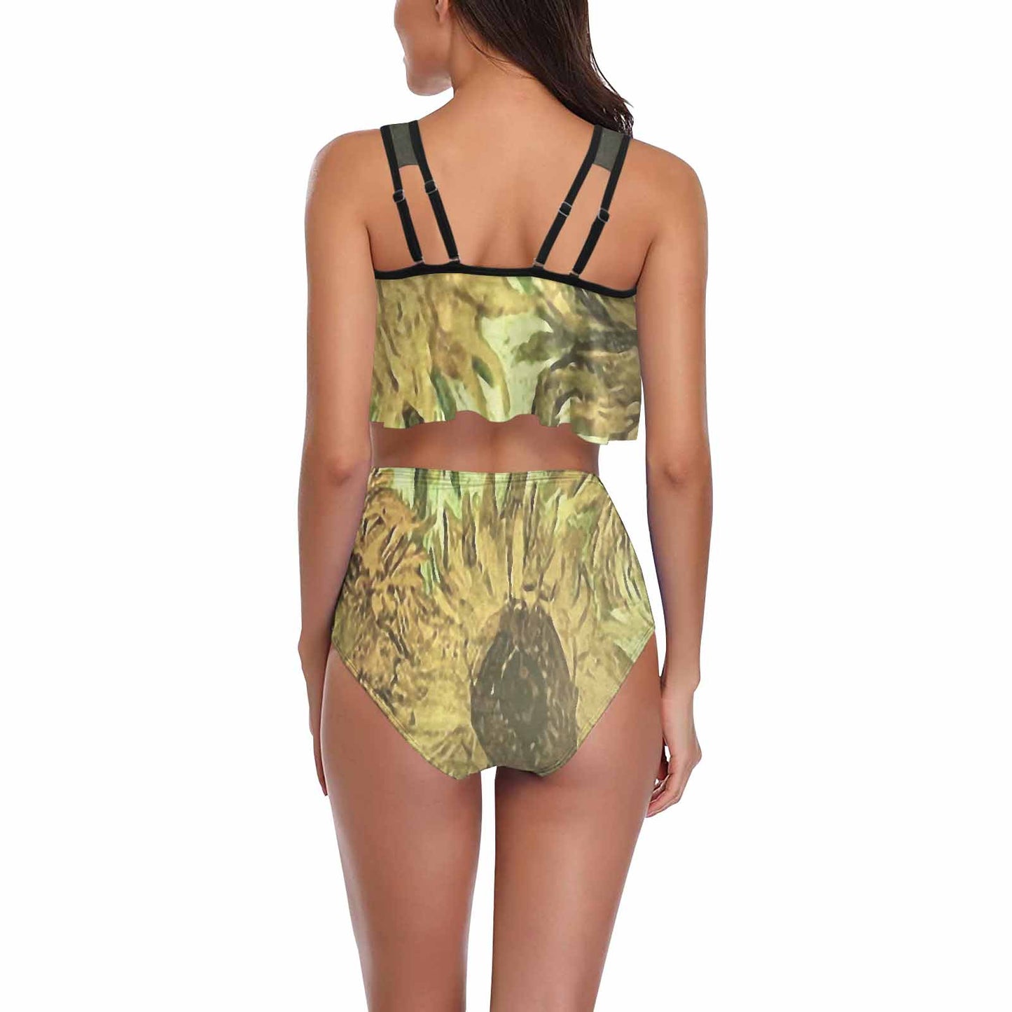 Vintage floral high waisted flounce top bikini, swim wear, Design 48x