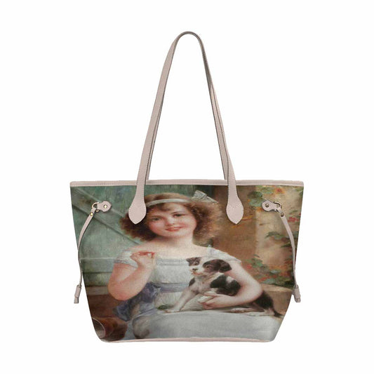 Victorian Girl Design Handbag, Model 1695361, Waiting For The Vet, BEIGE/TAN TRIM