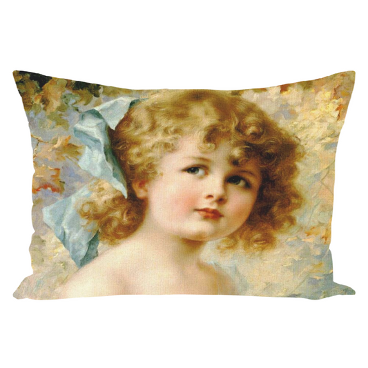 Victorian girl design throw pillow, various sizes, Girl Holding a Nest