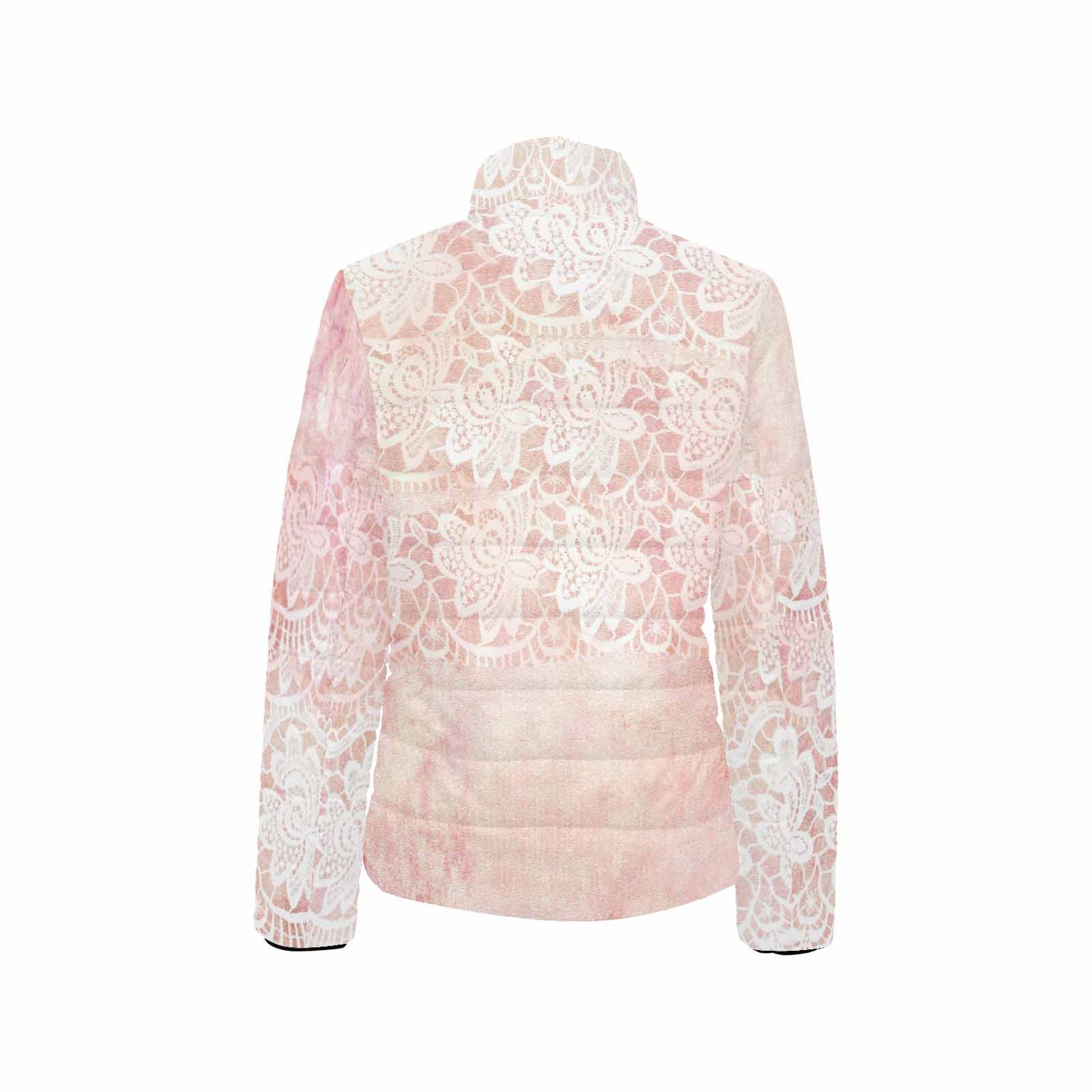 Victorian Lace print womens padded quilted jacket, design 38