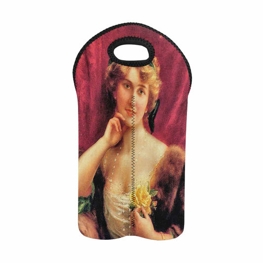 Victorian lady design 2 Bottle wine bag, Elegant Lady with a YELLOW Roses