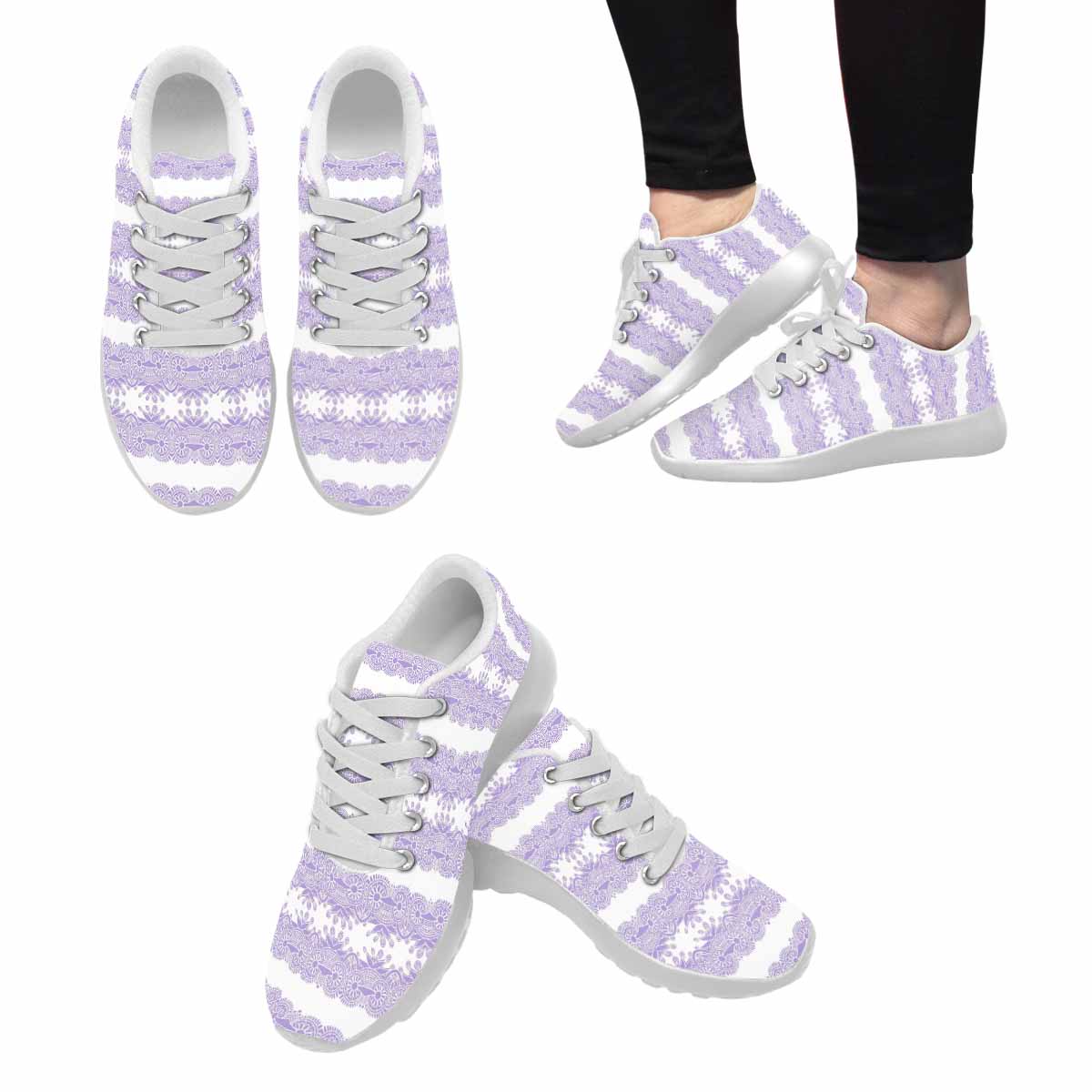 Victorian lace print, womens cute casual or running sneakers, design 07