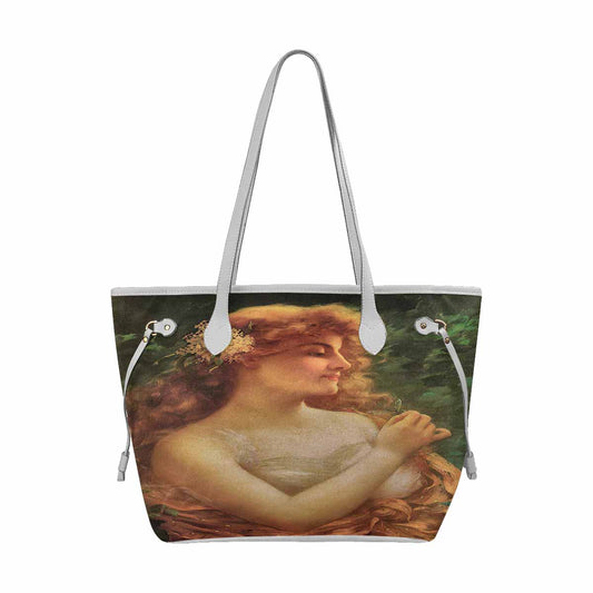 Victorian Lady Design Handbag,, Model 1695361, Young Woman With A Dragonfly, WHITE TRIM