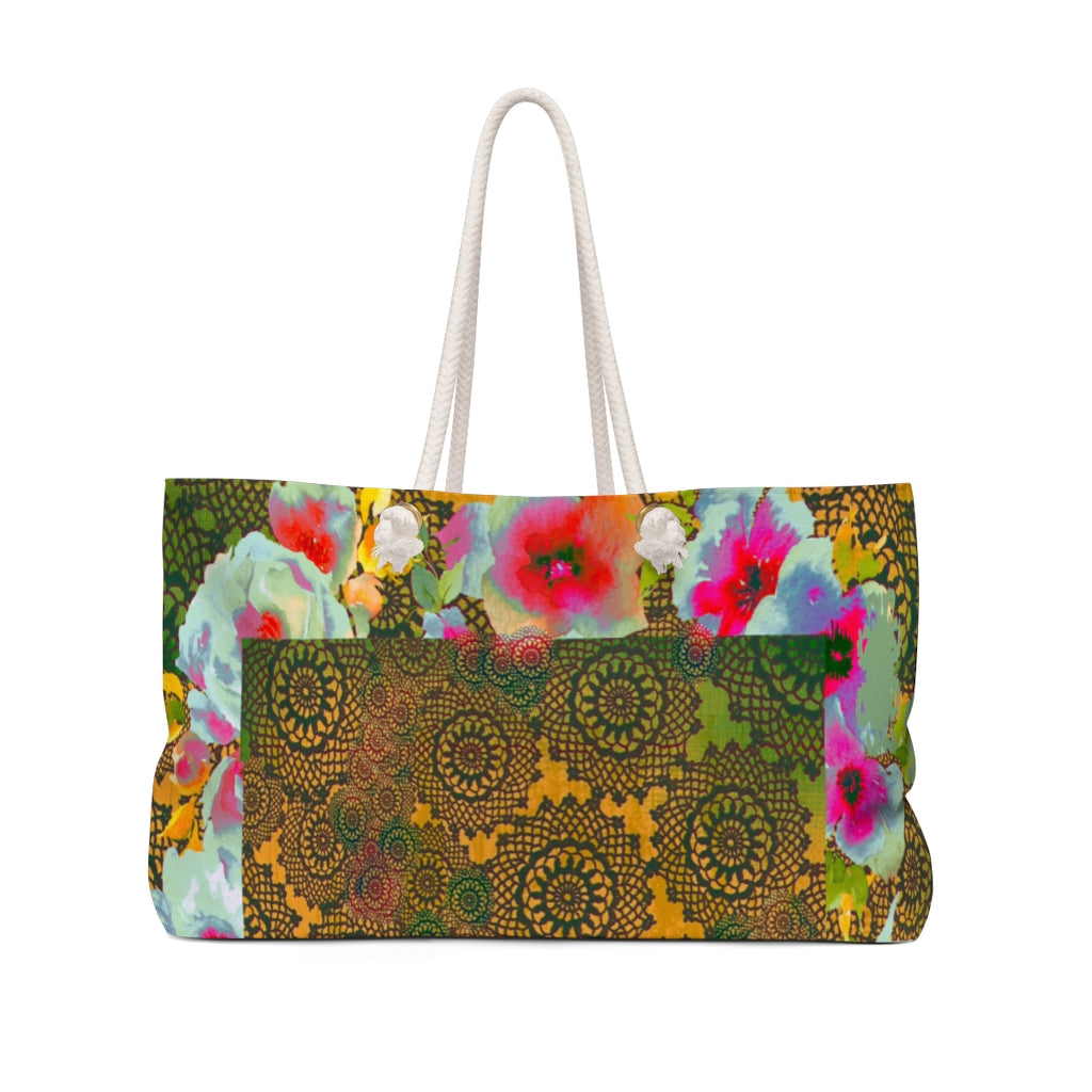 Victorian lace print weekender bag, large, design 15