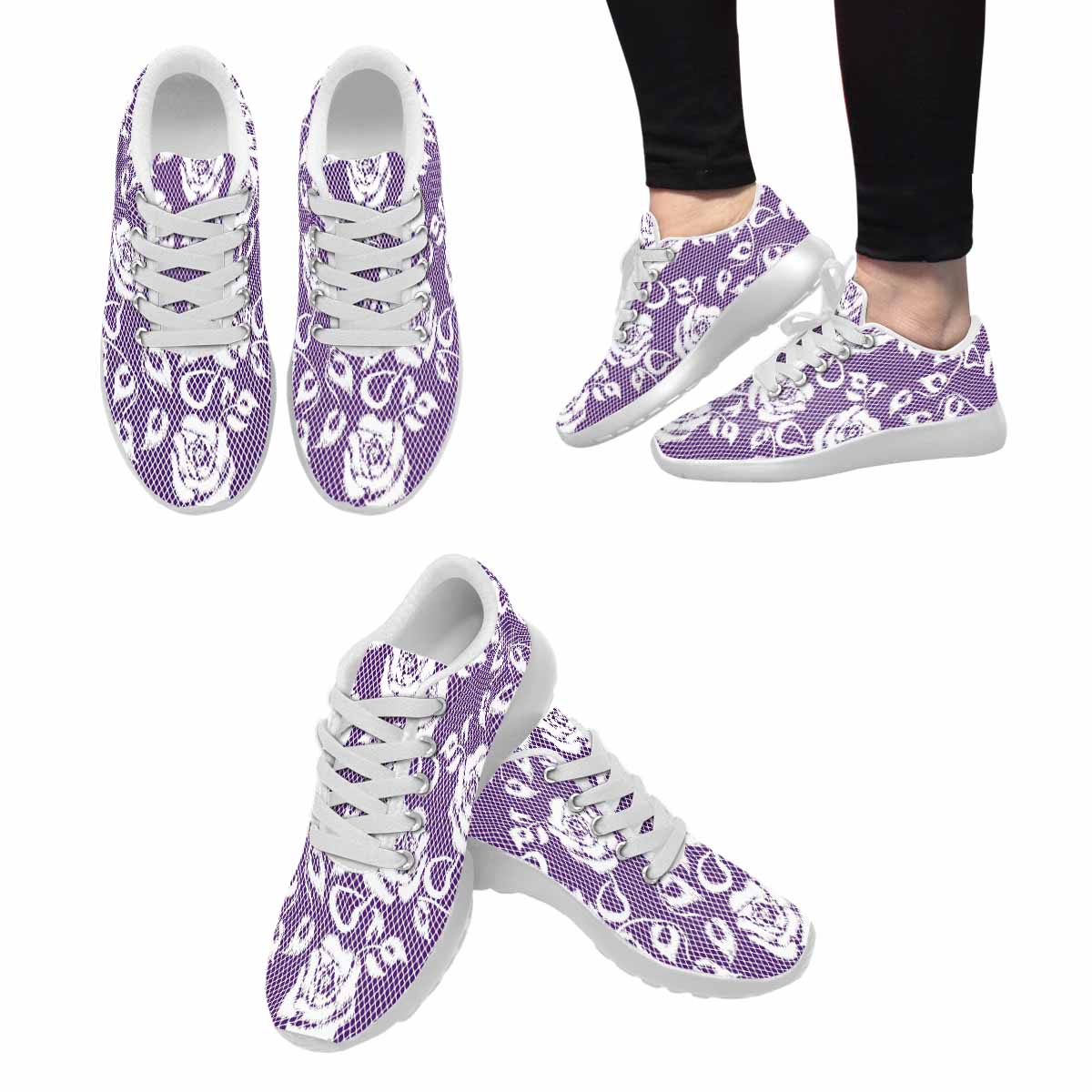 Victorian lace print, womens cute casual or running sneakers, design 18