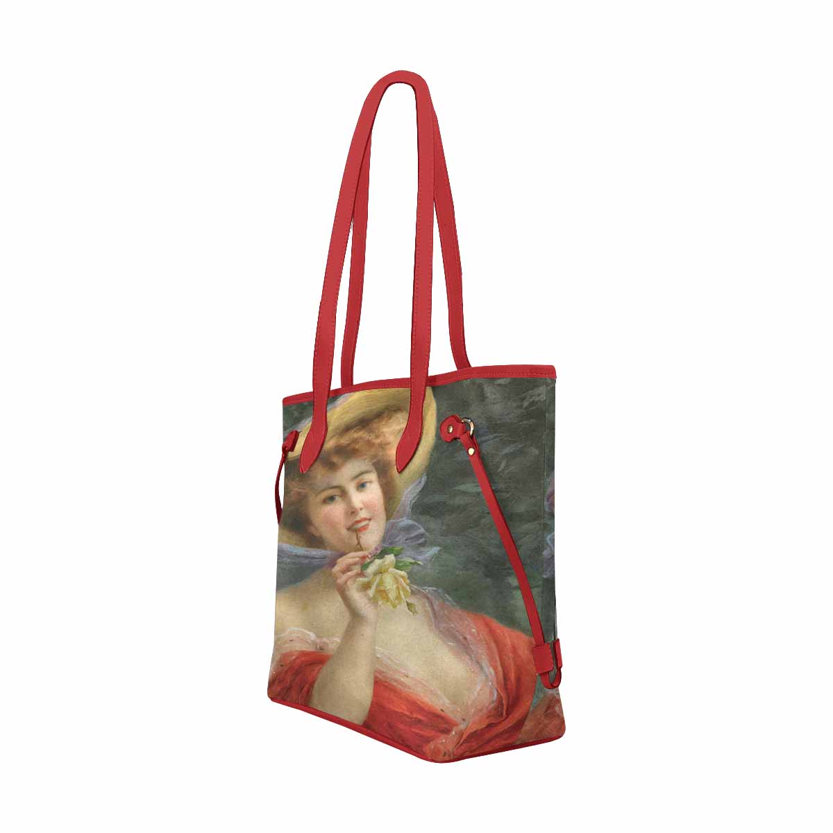 Victorian Lady Design Handbag, Model 1695361, Young Girl With A Rose, RED TRIM