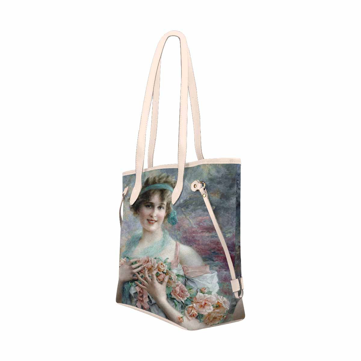 Victorian Lady Design Handbag, Model 1695361, The Rose Girl, BEIGE/TAN TRIM