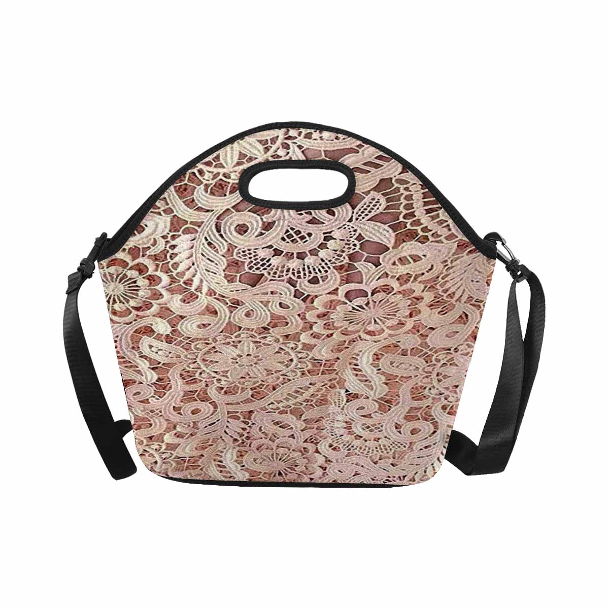 Victorian lace print insulated lunch bag, design 11