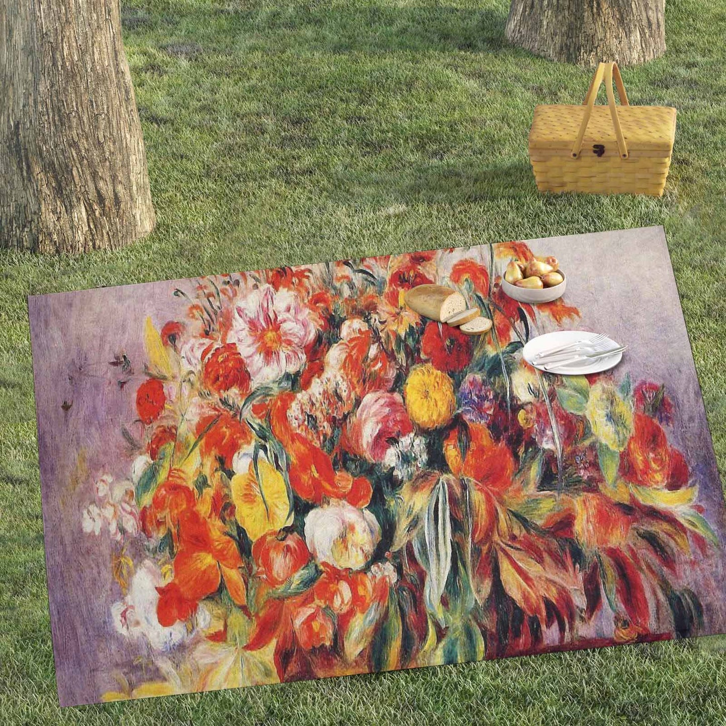 Vintage Floral waterproof picnic mat, 81 x 55in, Design 19