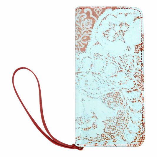 Victorian lace print womens wallet, clutch purse, red trim, design 23