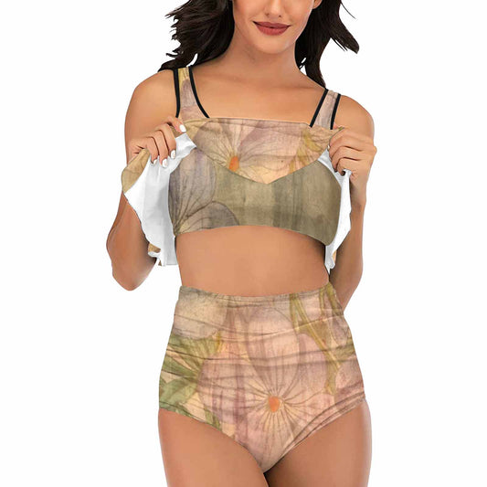 Vintage floral high waisted flounce top bikini, swim wear, Design 13xx