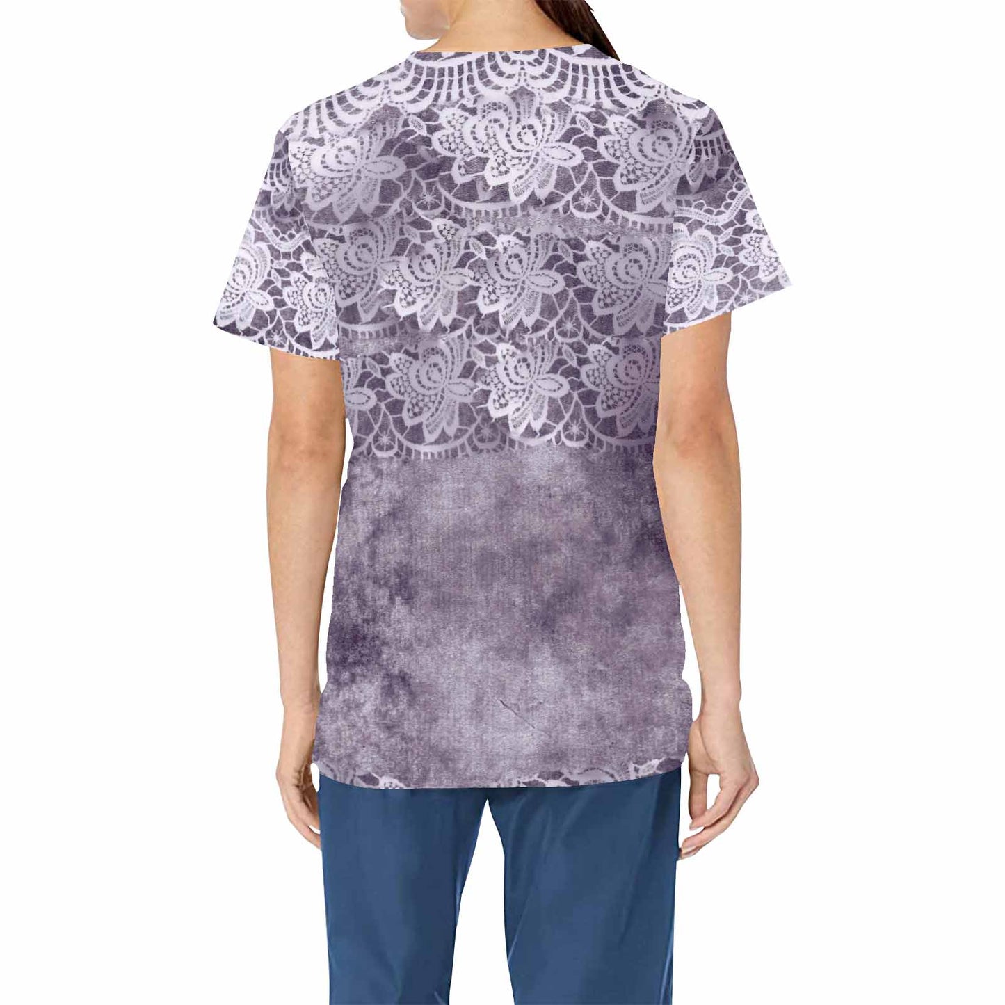 Victorian lace print professional scrubs, nurses scrub, unisex, design 39