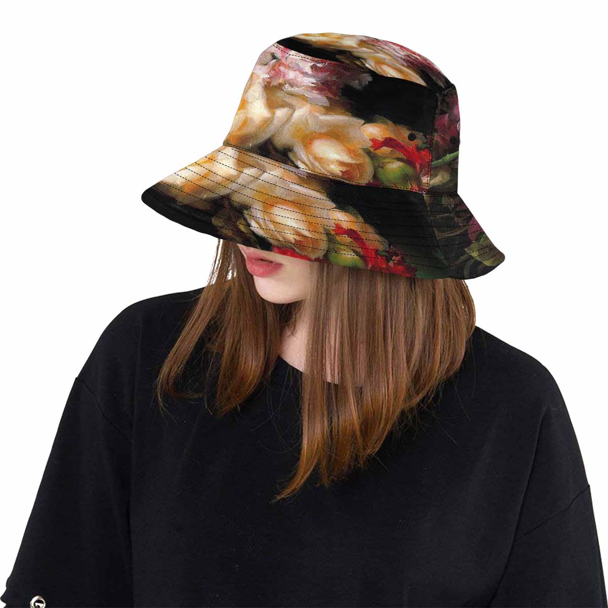 Vintage floral unisex bucket boonie Hat, outdoors hat, Design 30