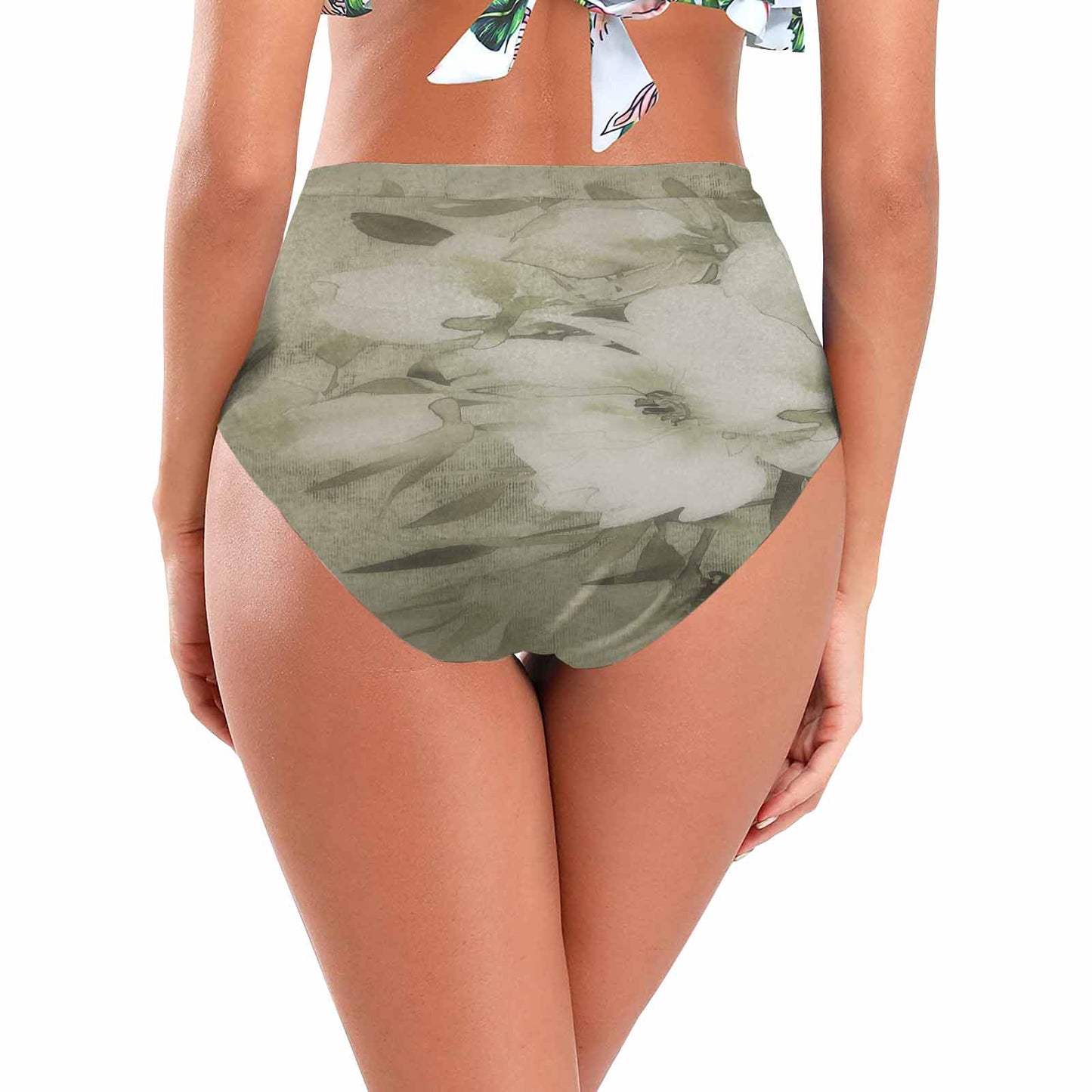 Vintage floral High waist bikini bottom, Design 03x