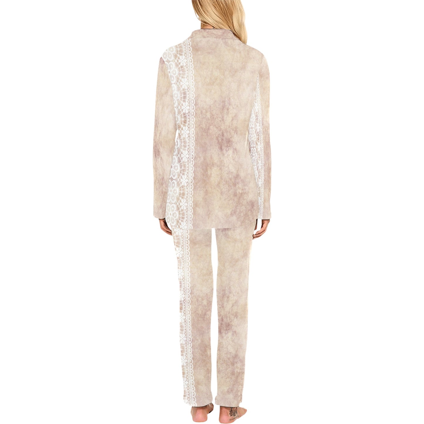 Victorian printed lace pajama set, design 35 Women's Long Pajama Set (Sets 02)