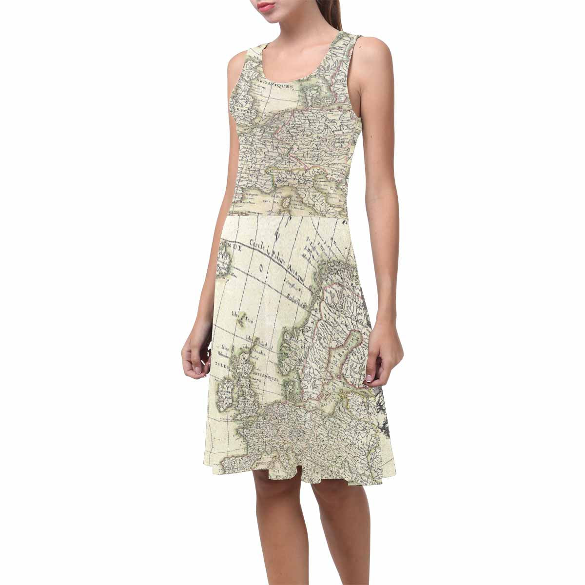 Antique Map casual summer dress, MODEL 09534, design 23