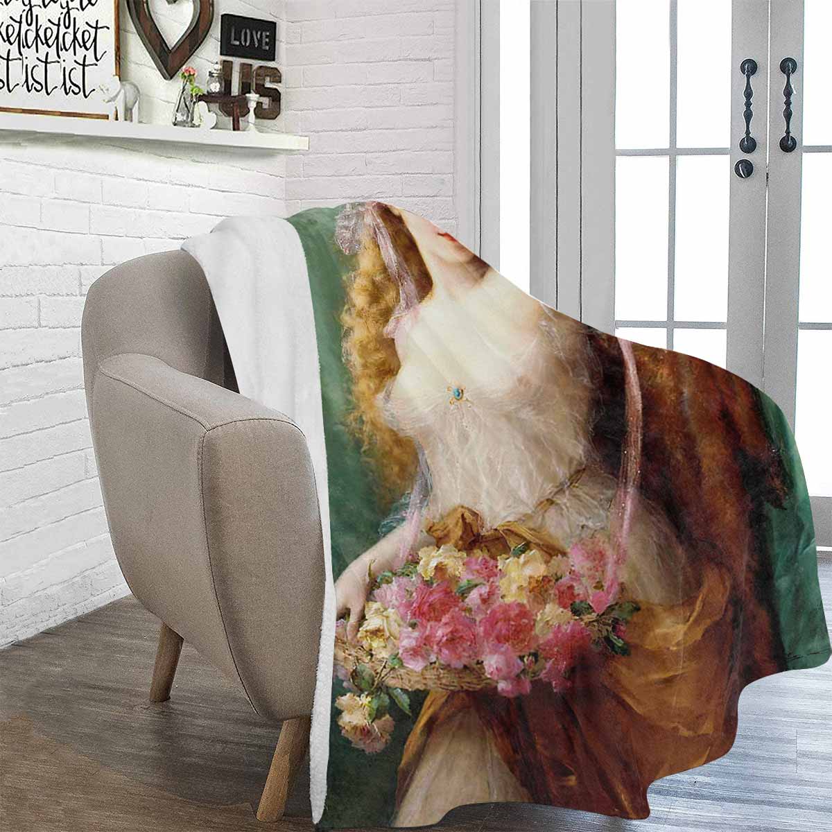 Victorian Lady Design BLANKET, LARGE 60 in x 80 in, Basket of Roses