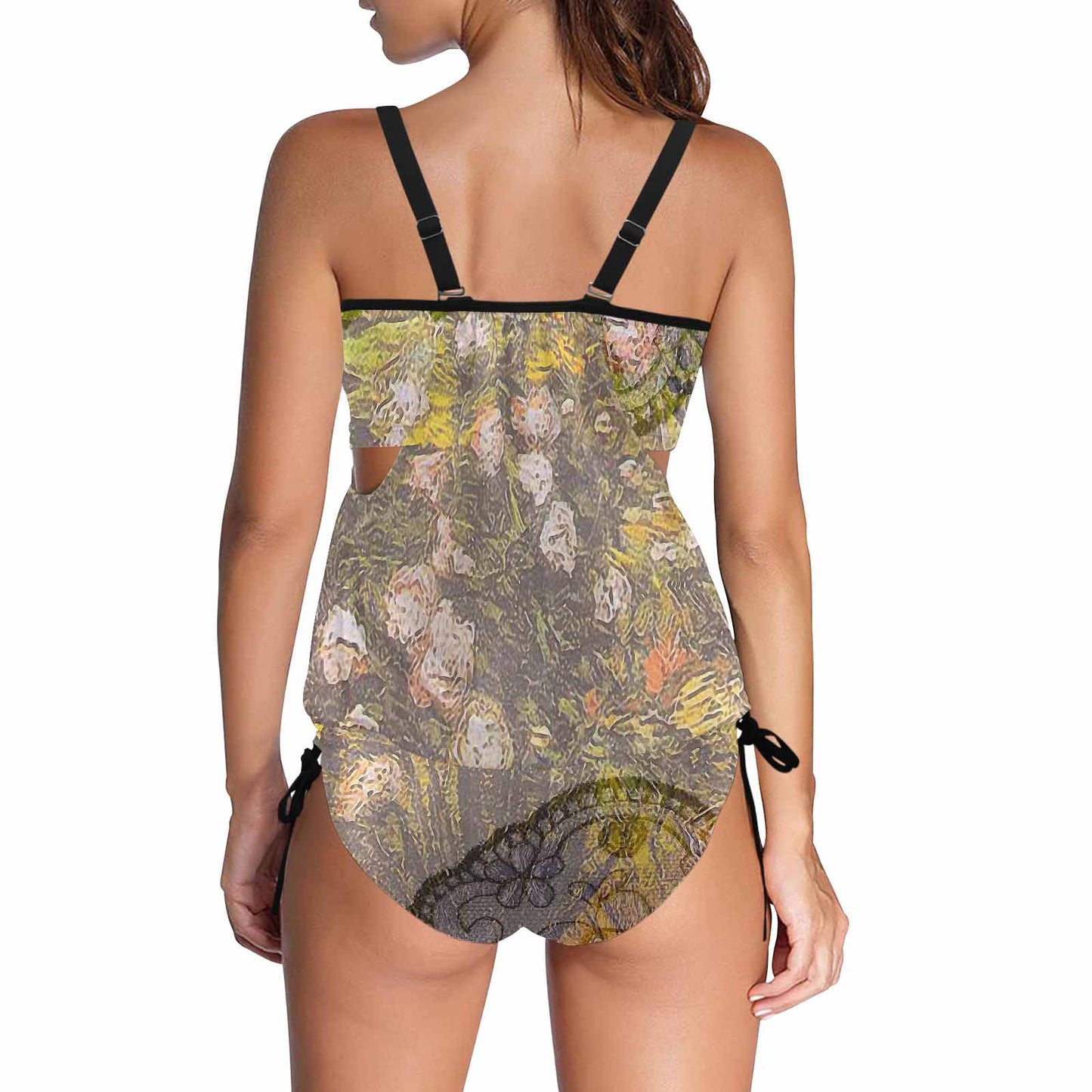 Vintage floral,cover belly tankini beach wear, swim wear, Design 05x