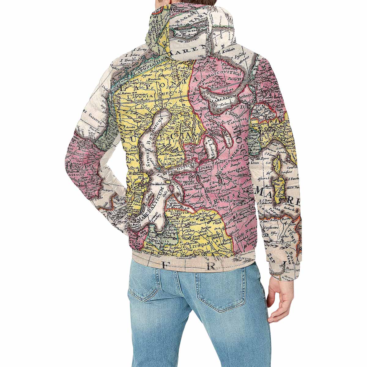 Antique Map design, mens lightweight, warm, quilted hooded bomber jacket, design, 43