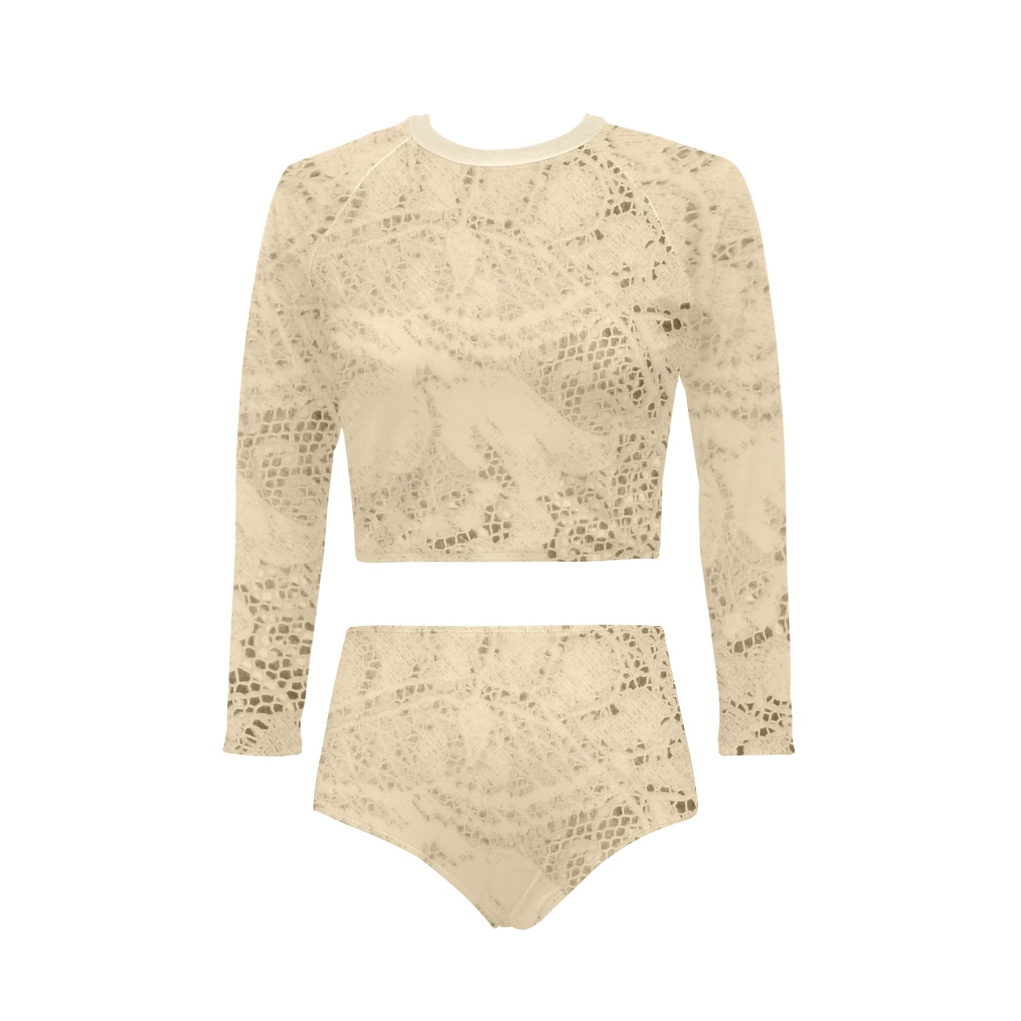 Victorian printed lace, long sleeve 2pc swimsuit, beachwear, design 26 Long Sleeve Bikini Set (Model S27)