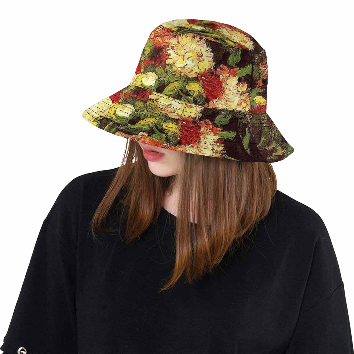 Vintage floral unisex bucket boonie Hat, outdoors hat, Design 33