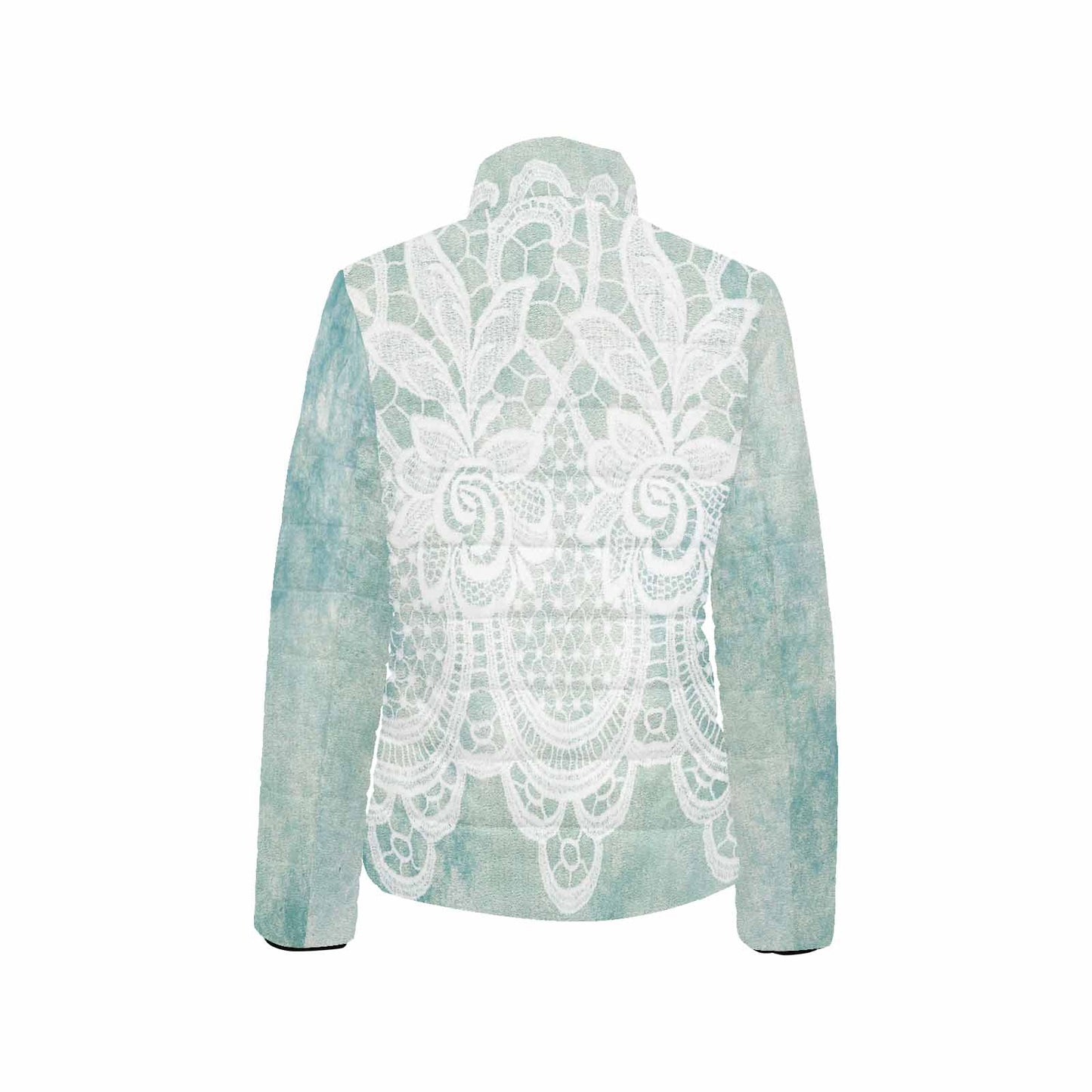 Victorian Lace print womens padded quilted jacket, design 41