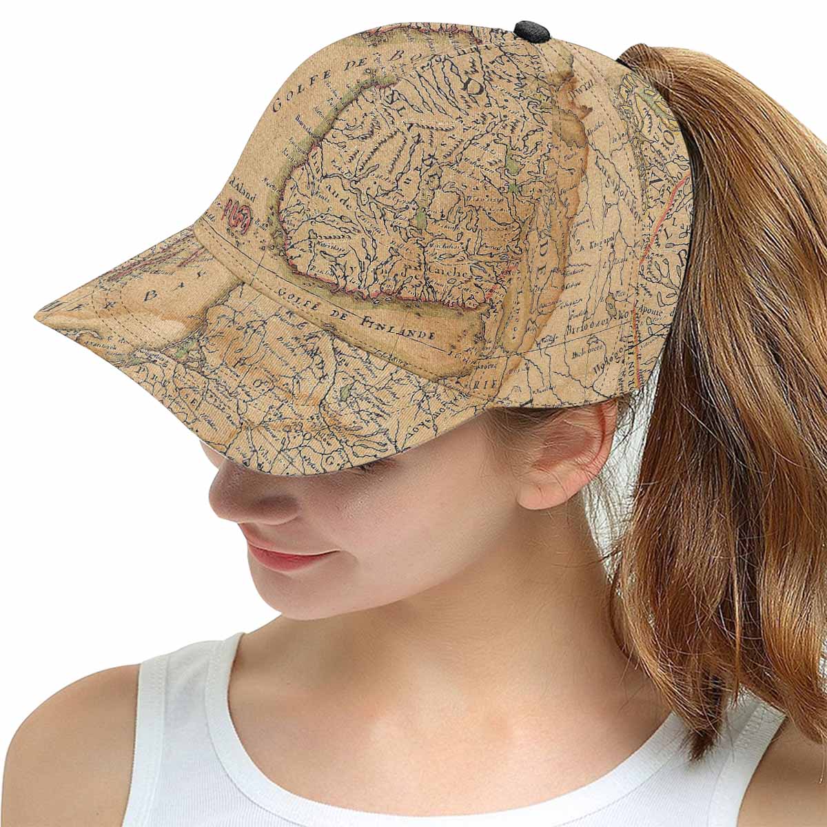 Antique Map design mens or womens deep snapback cap, trucker hat, Design 42