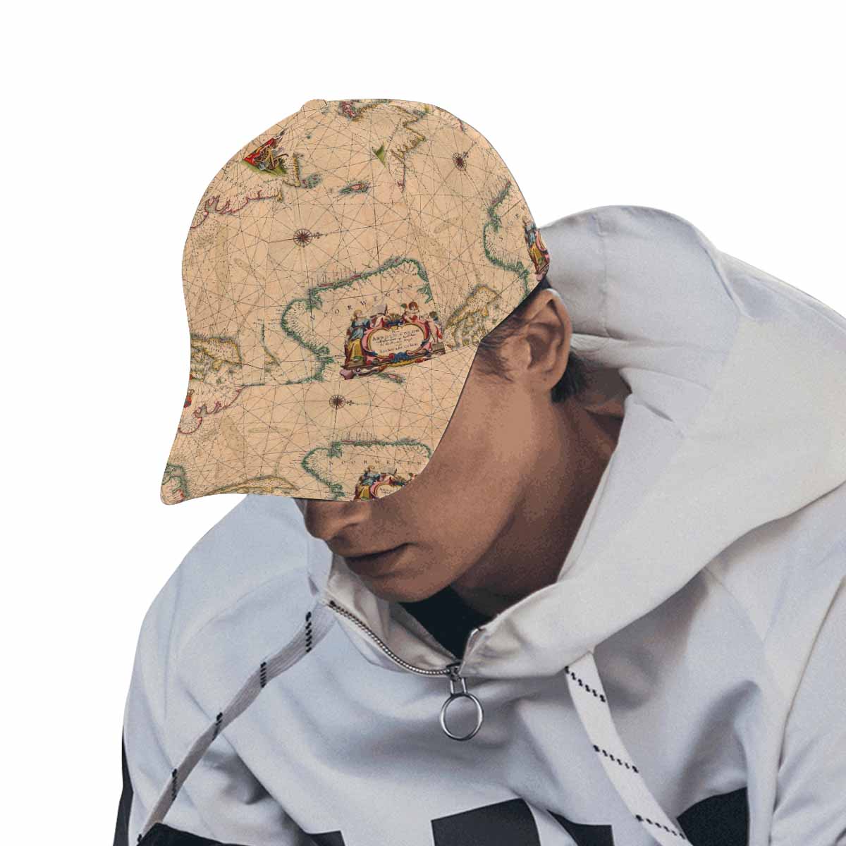 Antique Map design dad cap, trucker hat, Design 7