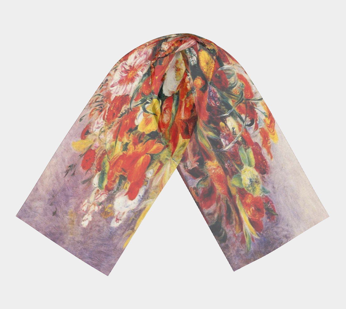 Vintage floral RECTANGLE satin charmeuse scarf, Design 19